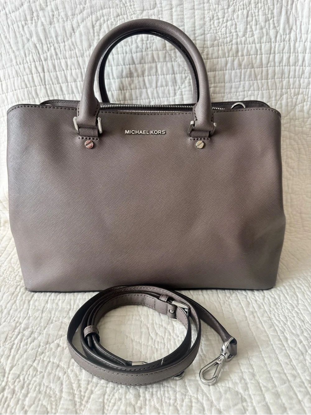 Michael Kors Gray-Taupe Satchel with Strap
